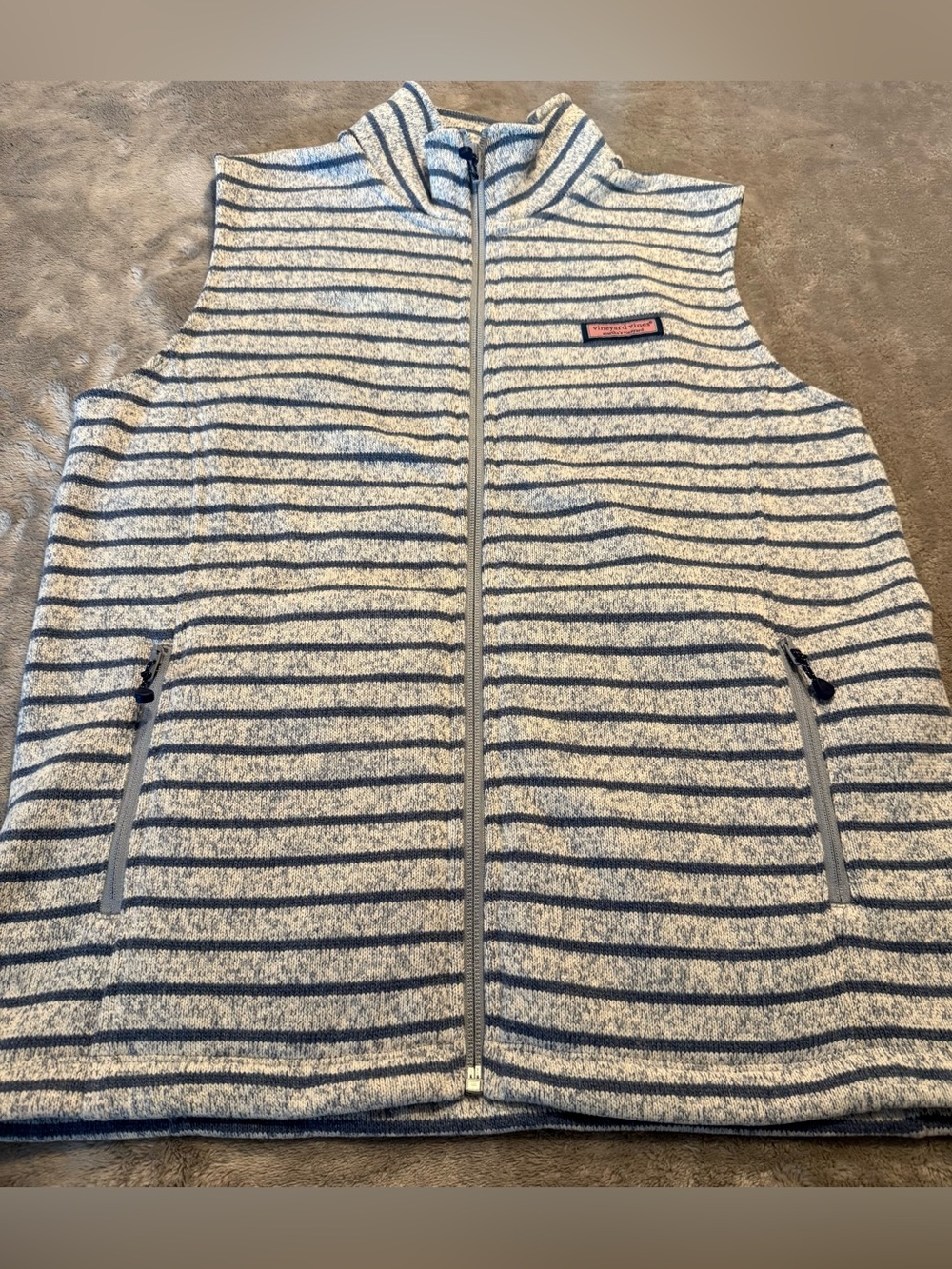 Vineyard Vines Striped Maritime Full-Zip Vest Blue Striped Gray Zippers Women M